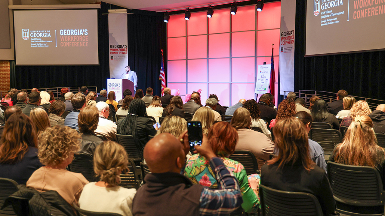 Speaker on stage at Georgia's Workforce Conference 2025